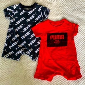 Puma set of 2 black and red snap up onesies bodysuits
